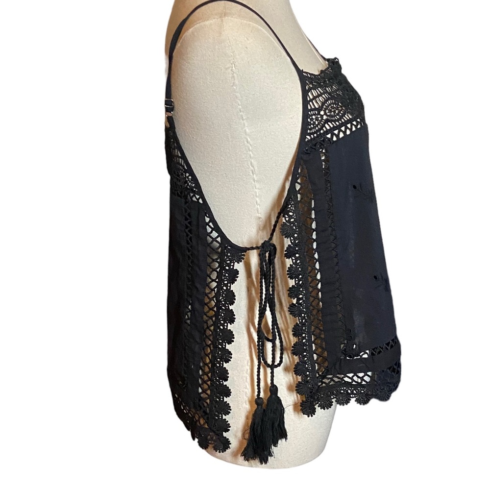 Free People Black Lace Trim Women's Tank Halter Cover Up S - Picture 3 of 10